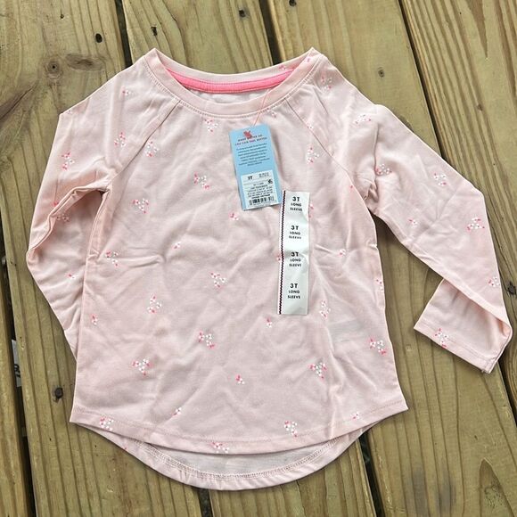 NWT Cat & Jack Size 3T Light Peach Pink Floral Long Sleeve Girl’s T-Shirt Tee - Picture 1 of 5